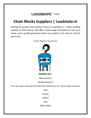 Chain Blocks Suppliers Loadmate.in