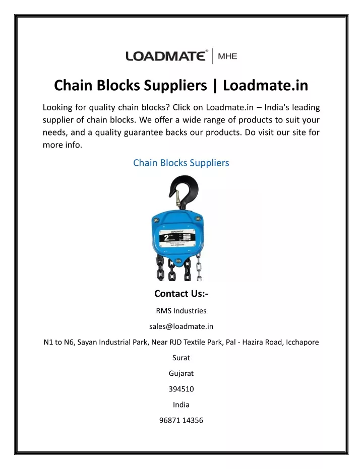 chain blocks suppliers loadmate in