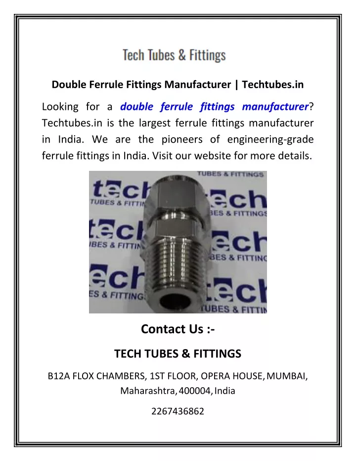 double ferrule fittings manufacturer techtubes in