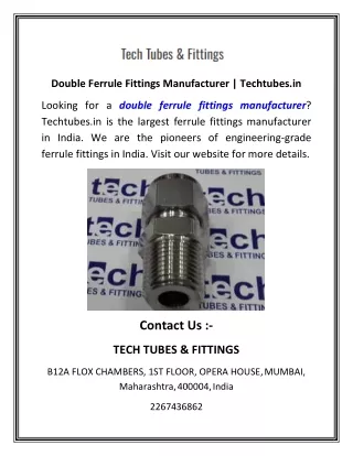 Double Ferrule Fittings Manufacturer  Techtubes.in