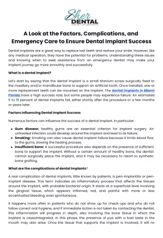 A Look at the Factors, Complications, and Emergency Care to Ensure Dental Implant Success