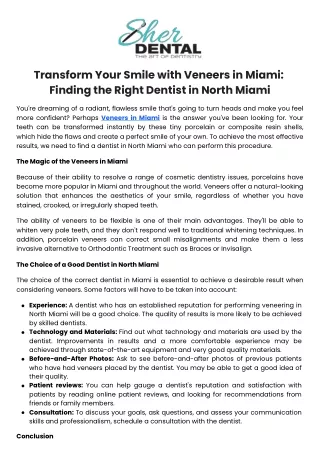 Transform Your Smile with Veneers in Miami Finding the Right Dentist in North Miami