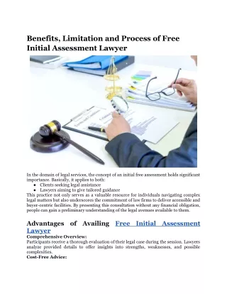 Benefits, Limitation and Process of Free Initial Assessment Lawyer