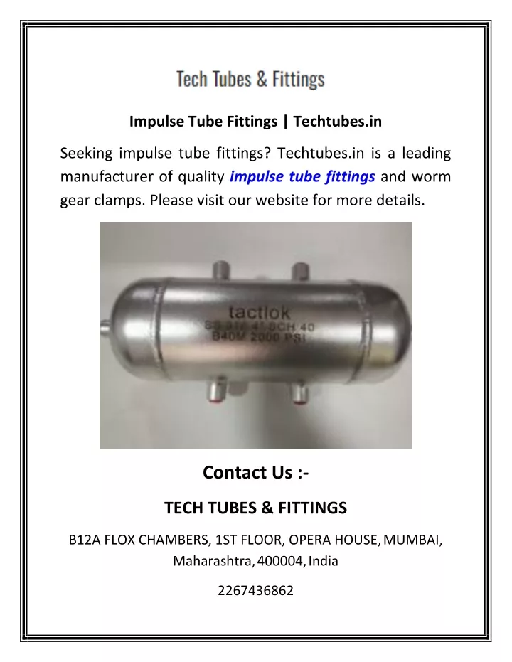 impulse tube fittings techtubes in