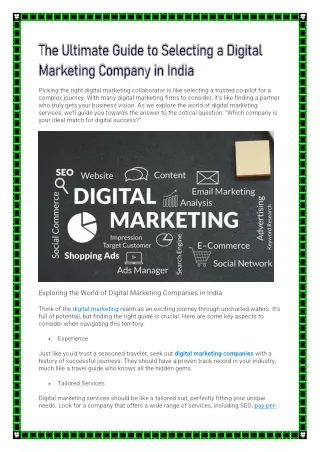 Choosing a Digital Marketing Company in India