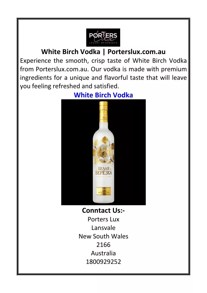 white birch vodka porterslux com au experience