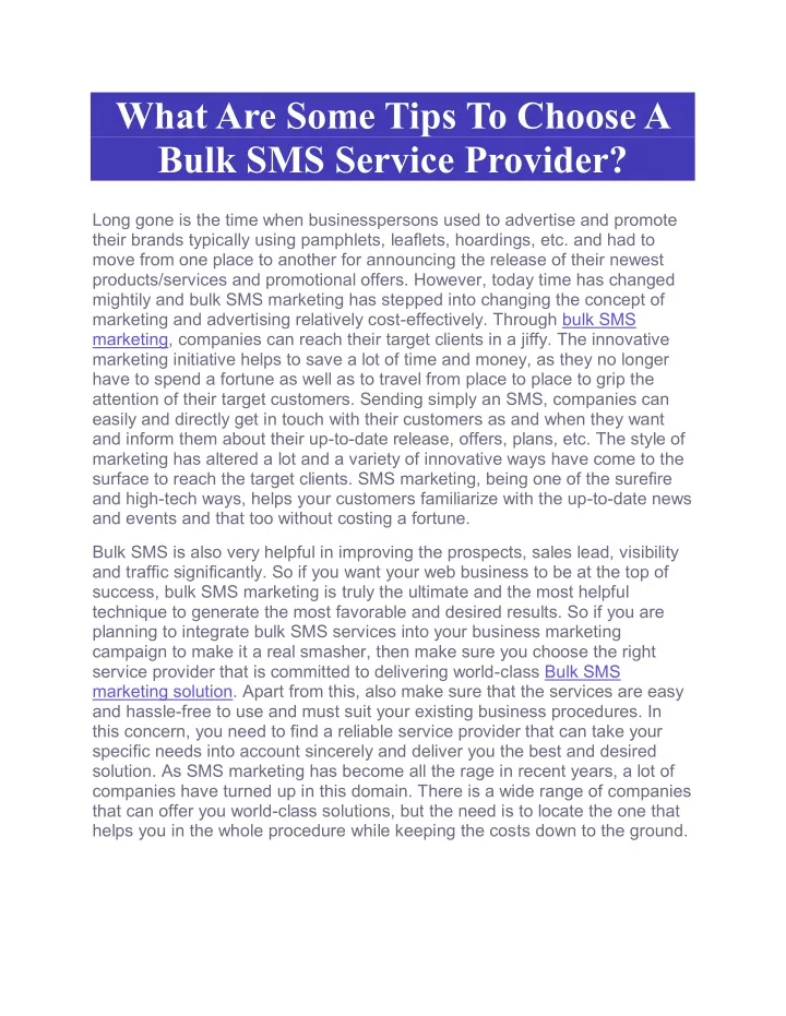 what are some tips to choose a bulk sms service