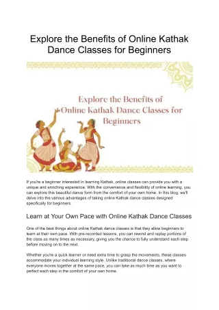 Explore the Benefits of Online Kathak Dance Classes for Beginners