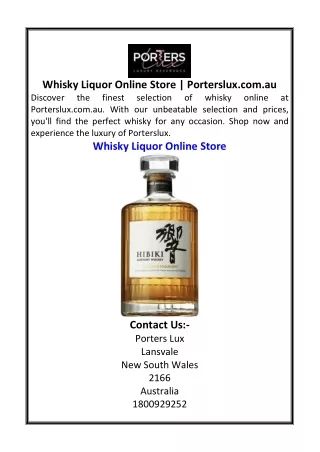 Whisky Liquor Online Store  Porterslux.com.au