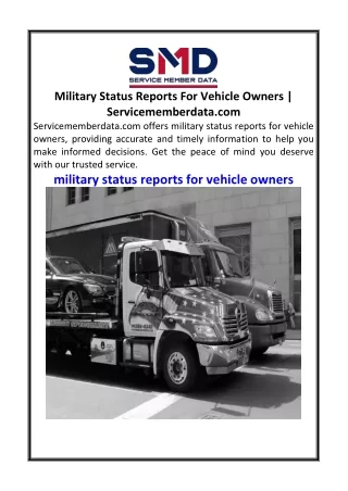 Military Status Reports For Vehicle Owners  Servicememberdata.com