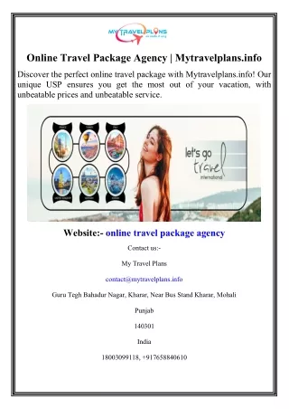 Online Travel Package Agency | Mytravelplans.info