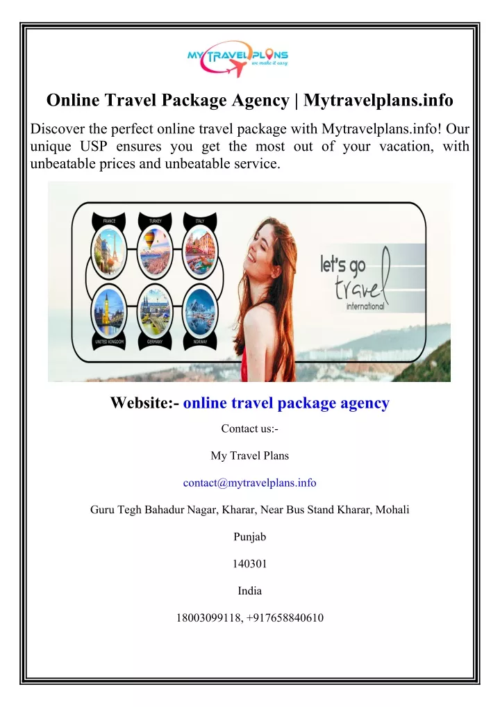 online travel package agency mytravelplans info
