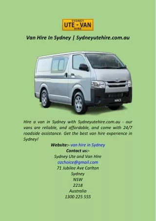 Van Hire In Sydney  Sydneyutehire.com.au