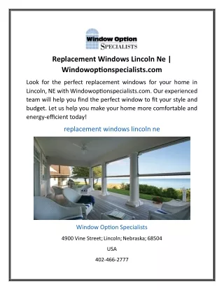 Replacement Windows Lincoln Ne  Windowoptionspecialists.com