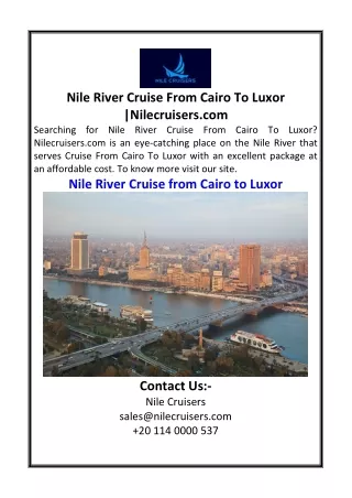 Nile River Cruise From Cairo To Luxor Nilecruisers.com