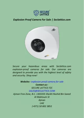 Explosion Proof Camera For Sale  Seclattice.com