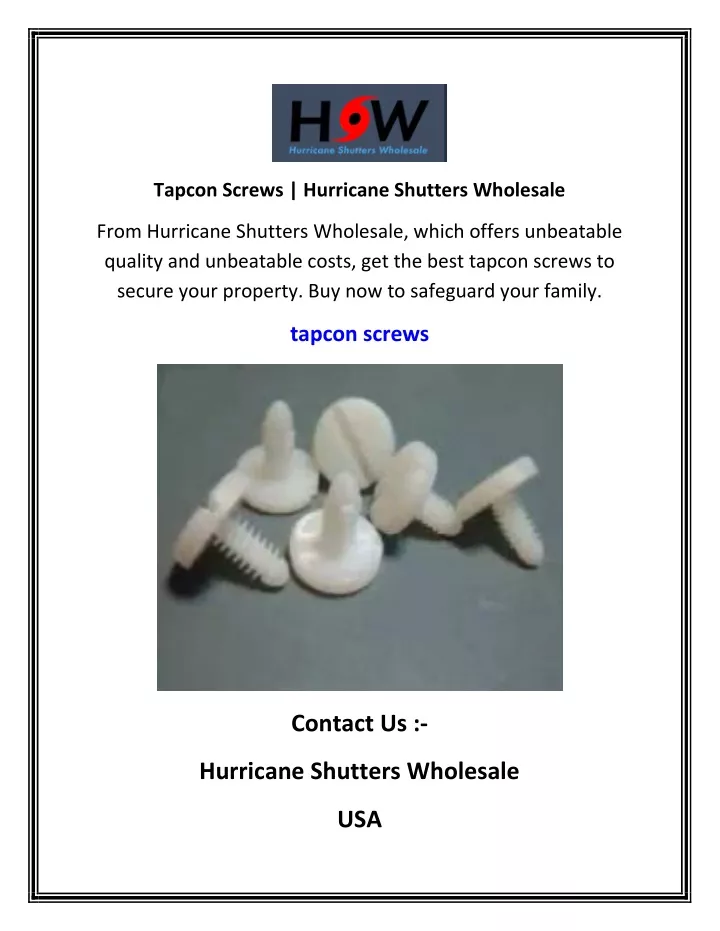 tapcon screws hurricane shutters wholesale