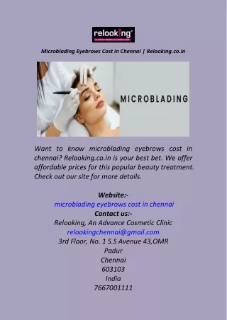 Microblading Eyebrows Cost in Chennai  Relooking.co.in