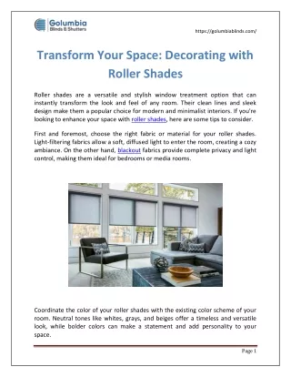 Transform your space decorating with roller shades