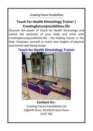 Touch For Health Kinesiology Trainer  Creatingfuturepossibilities.life