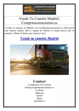 Vende Tu Camión Madrid  Compramostucamion.es