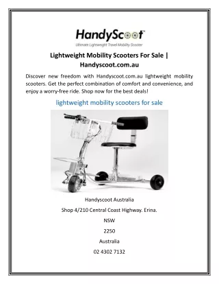 Lightweight Mobility Scooters For Sale  Handyscoot.com.au