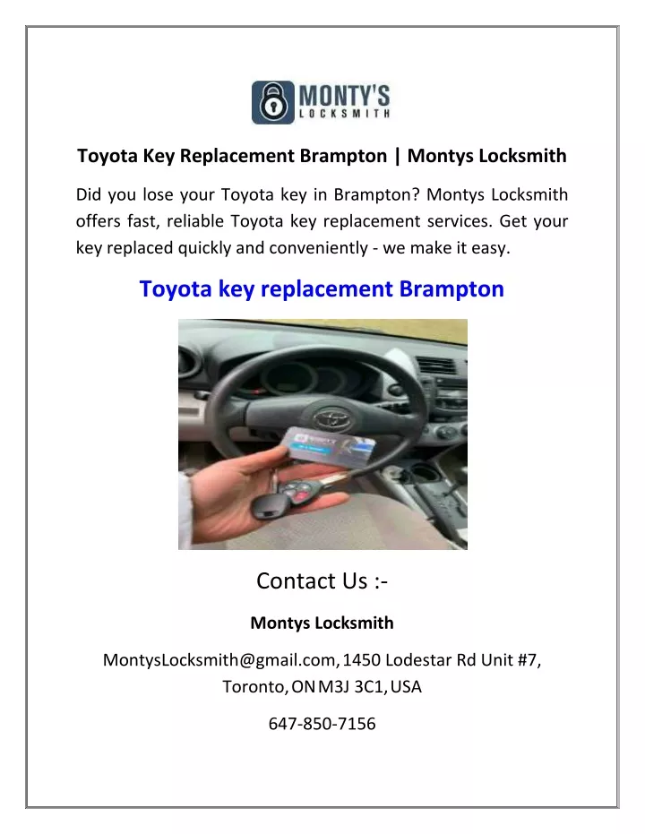 toyota key replacement brampton montys locksmith