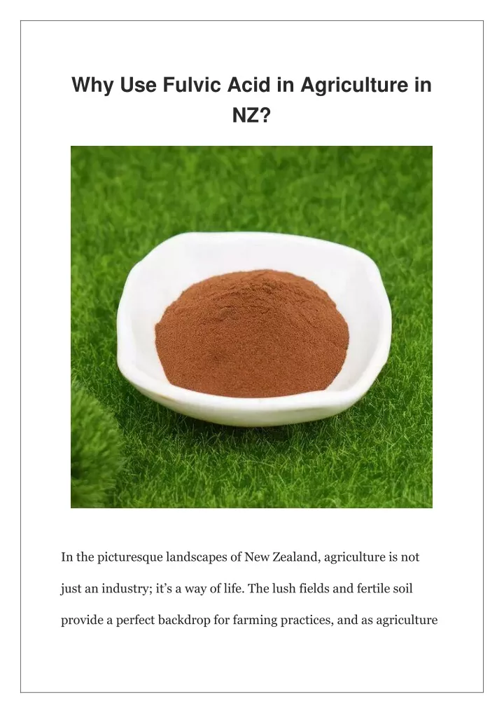 why use fulvic acid in agriculture in nz
