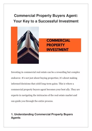 Commercial Property Buyers Agent: Your Key to a Successful Investment