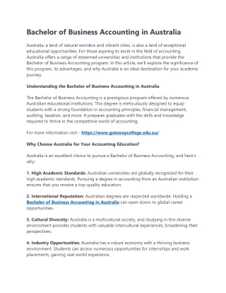 Bachelor of Business Accounting in Australia