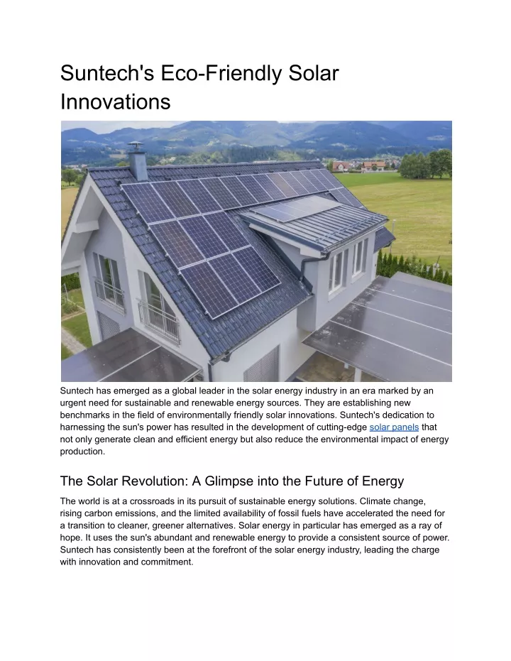 suntech s eco friendly solar innovations