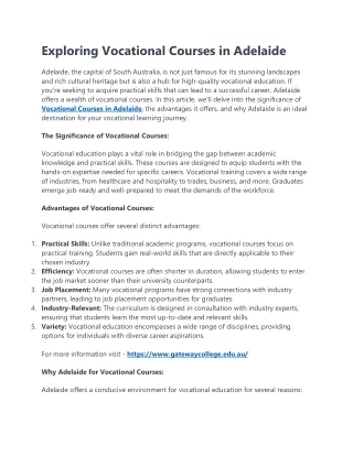 Exploring Vocational Courses in Adelaide