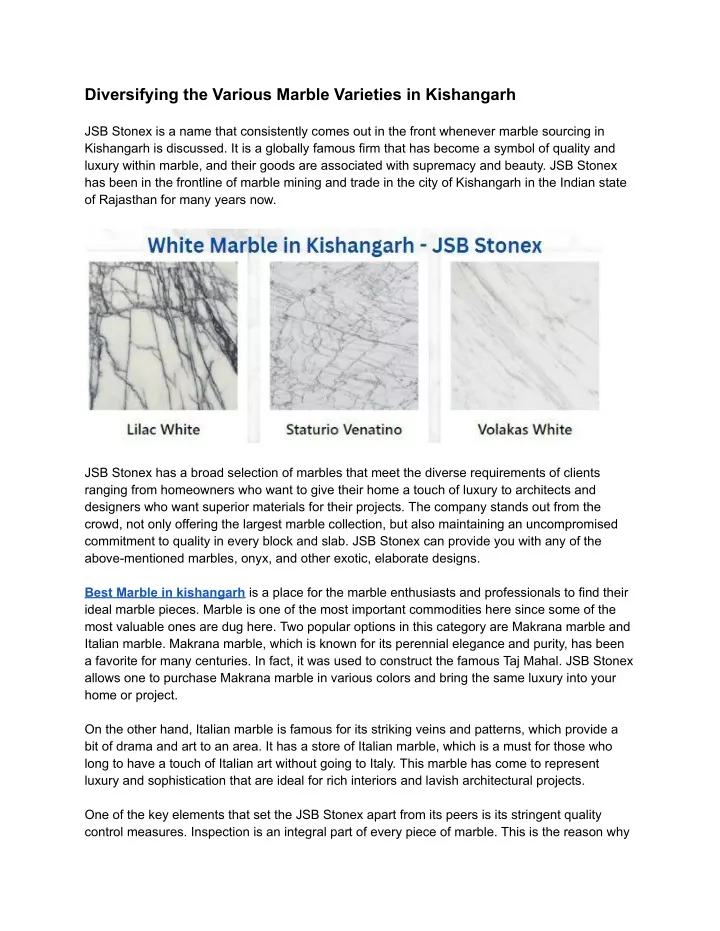 diversifying the various marble varieties