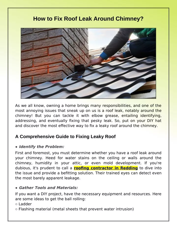 how to fix roof leak around chimney