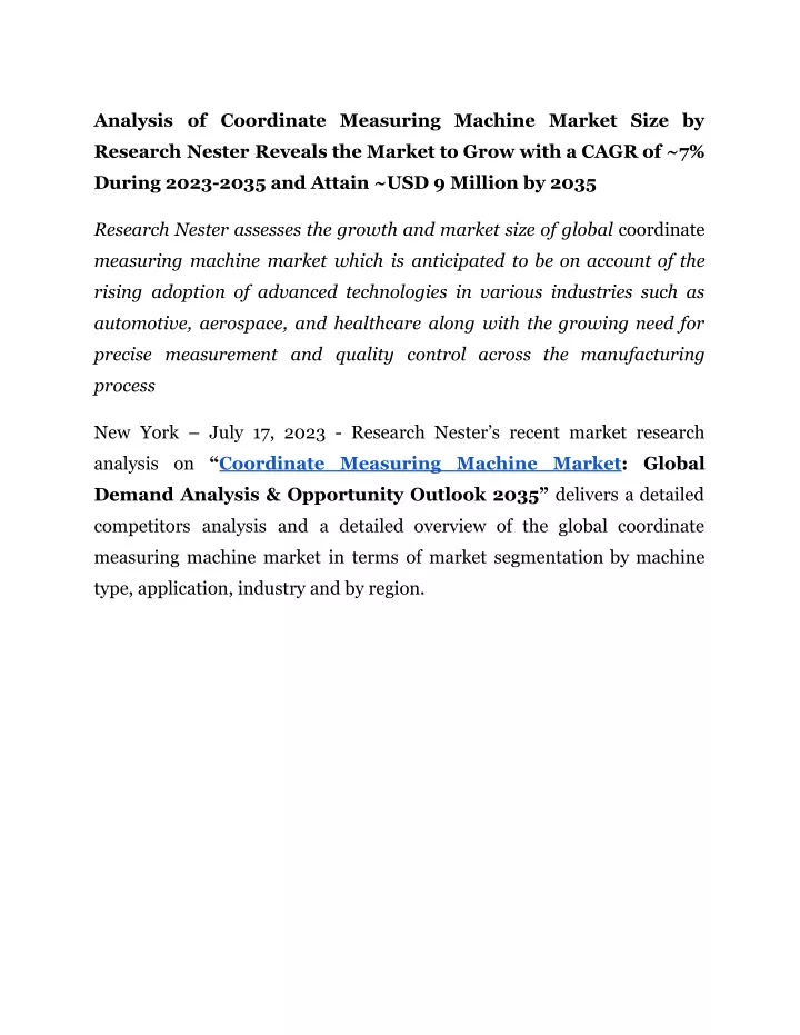 analysis of coordinate measuring machine market