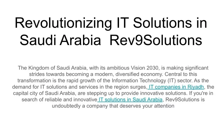 revolutionizing it solutions in saudi arabia