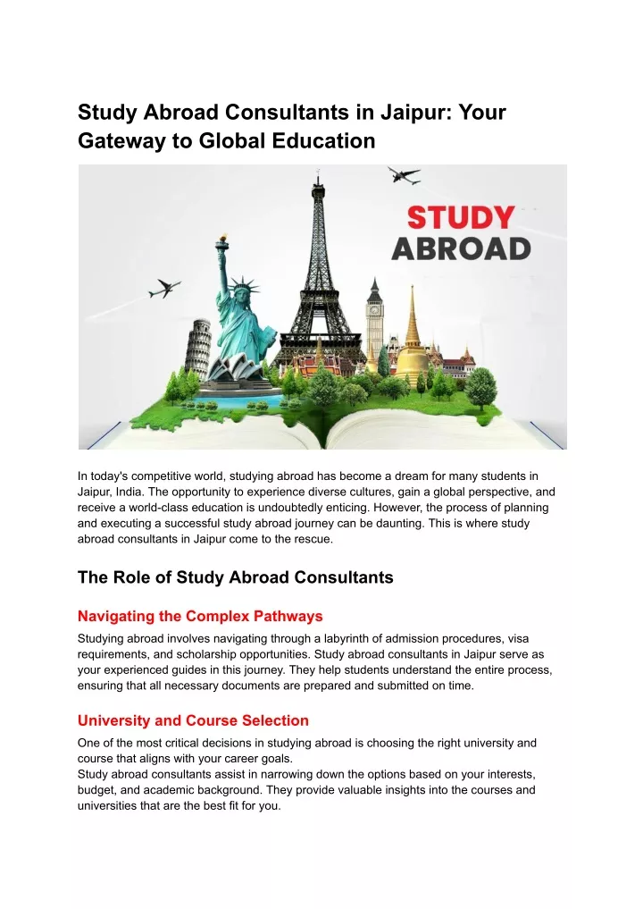 study abroad consultants in jaipur your gateway