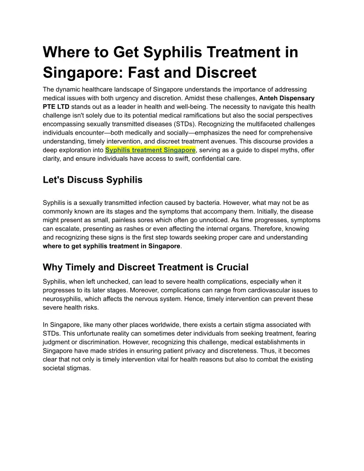 where to get syphilis treatment in singapore fast