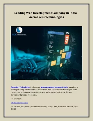 Leading Web Development Company in India - Acemakers Technologies