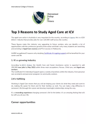 Top 3 Reasons to Study Aged Care