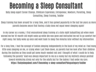 Becoming a Sleep Consultant