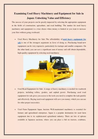 Examining Used Heavy Machinery and Equipment for Sale in Japan Unlocking Value and Efficiency