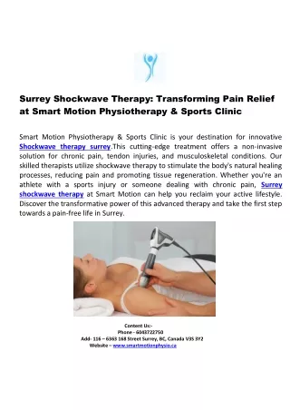 Surrey Shockwave Therapy: Transforming Pain Relief at Smart Motion Physiotherapy
