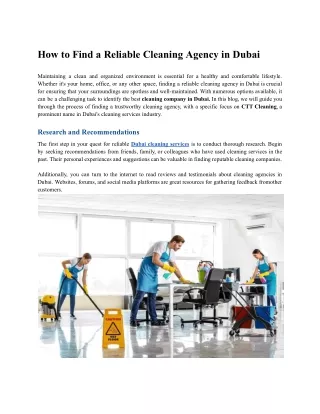 How to Find a Reliable Cleaning Agency in Dubai