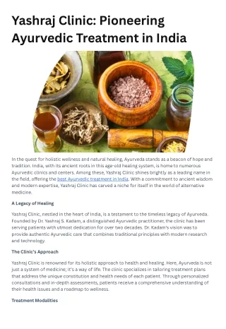 Yashraj Clinic Pioneering Ayurvedic Treatment in India