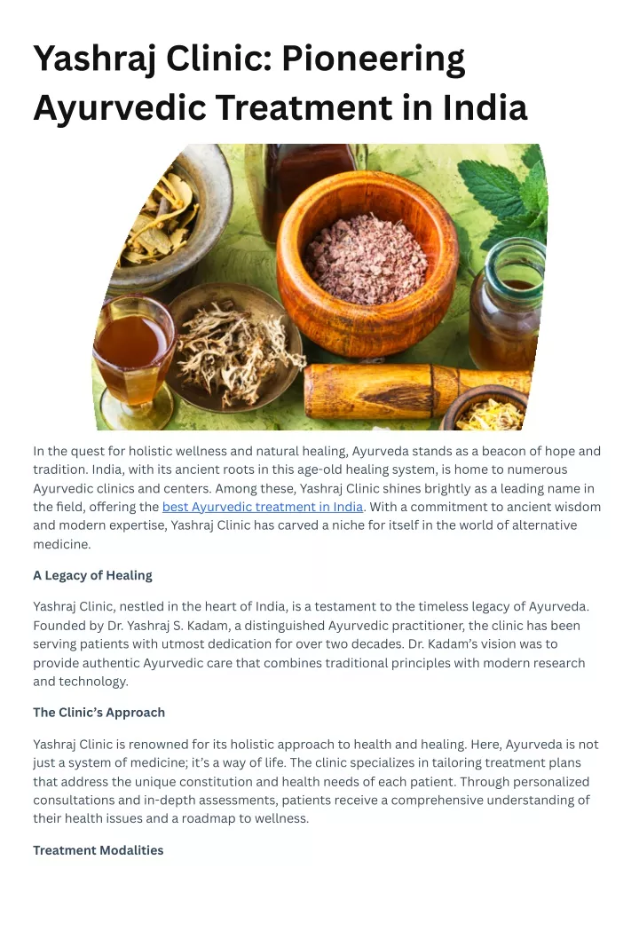 yashraj clinic pioneering ayurvedic treatment