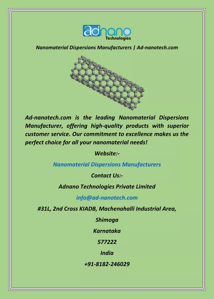 nanomaterial dispersions manufacturers