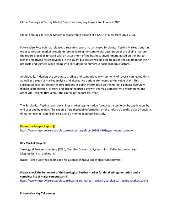 global serological testing market size overview