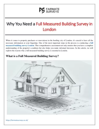 Why You Need a Full Measured Building Survey in London