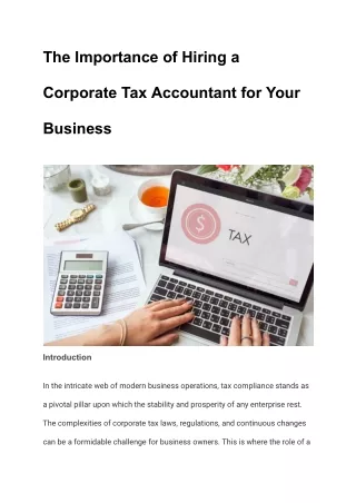 The Importance of Hiring a Corporate Tax Accountant for Your Business